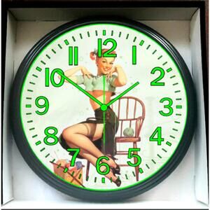 Pin Up Retro Vintage Style Glow In The Dark Wall Clock New!